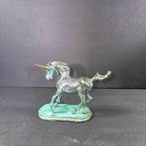 Bronze Unicorn Sculpture Figurine Vintage Franklin Mint Y2K Treasury Of Unicorns